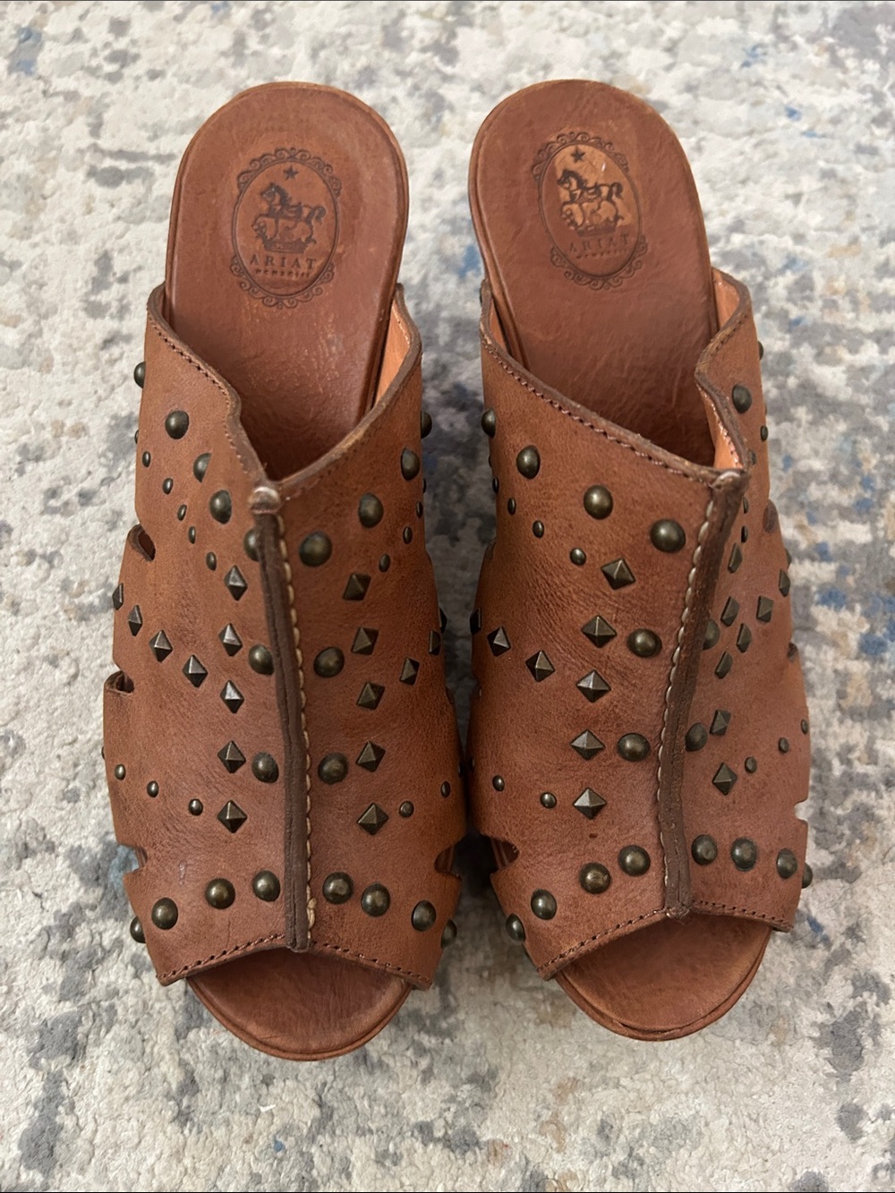 Ariat Tan Brown Studded Leather Slide Mules